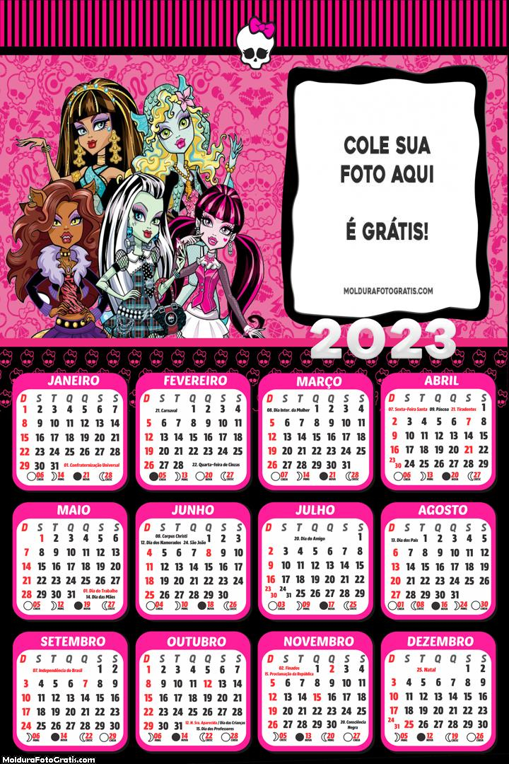 Calendário Monster High Personagens 2023