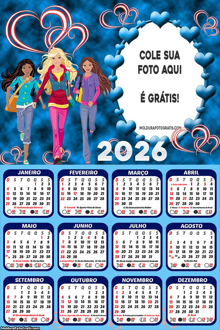 Calendário Barbie e Amigas 2026