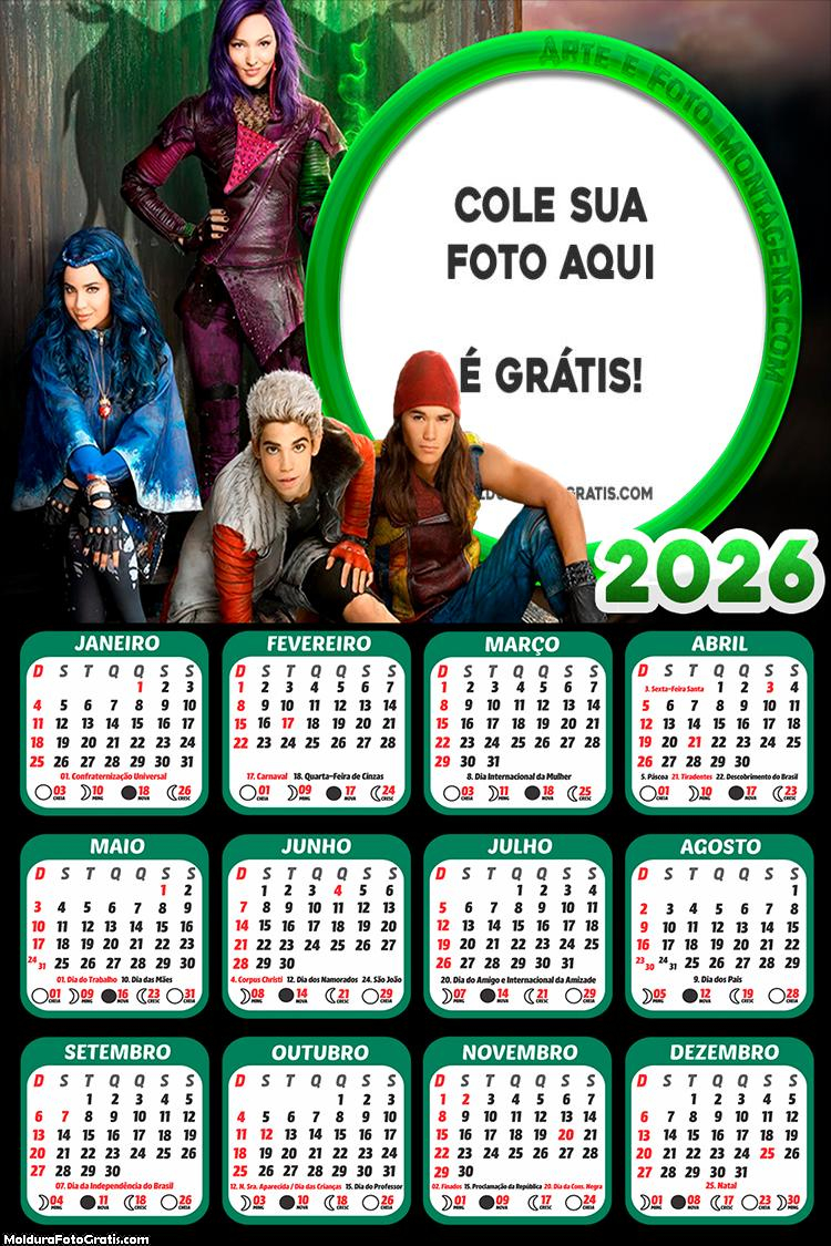 Calendário Descendentes 2026