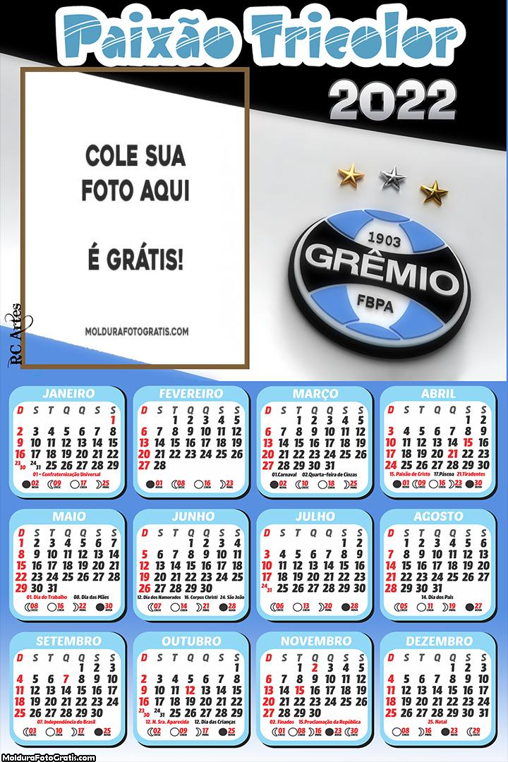 Calendário Grêmio Paixão Tricolor 2022