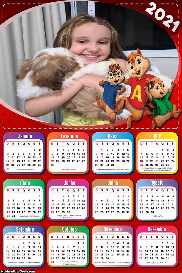 Calendário Alvin e os Esquilos 2021