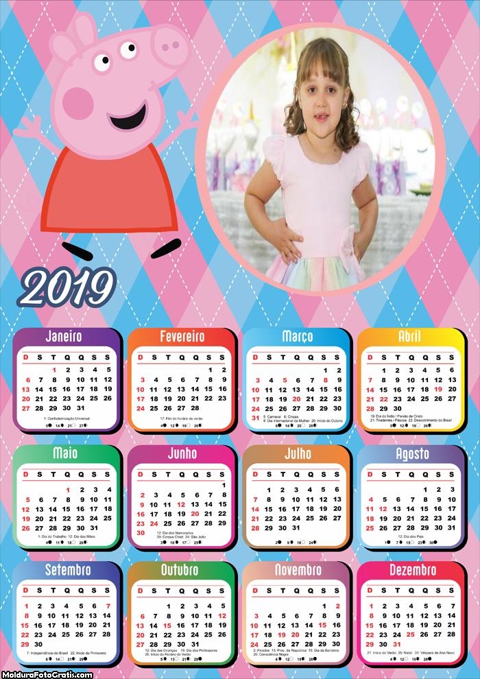 Calendário Peppa Pig 2019 Moldura