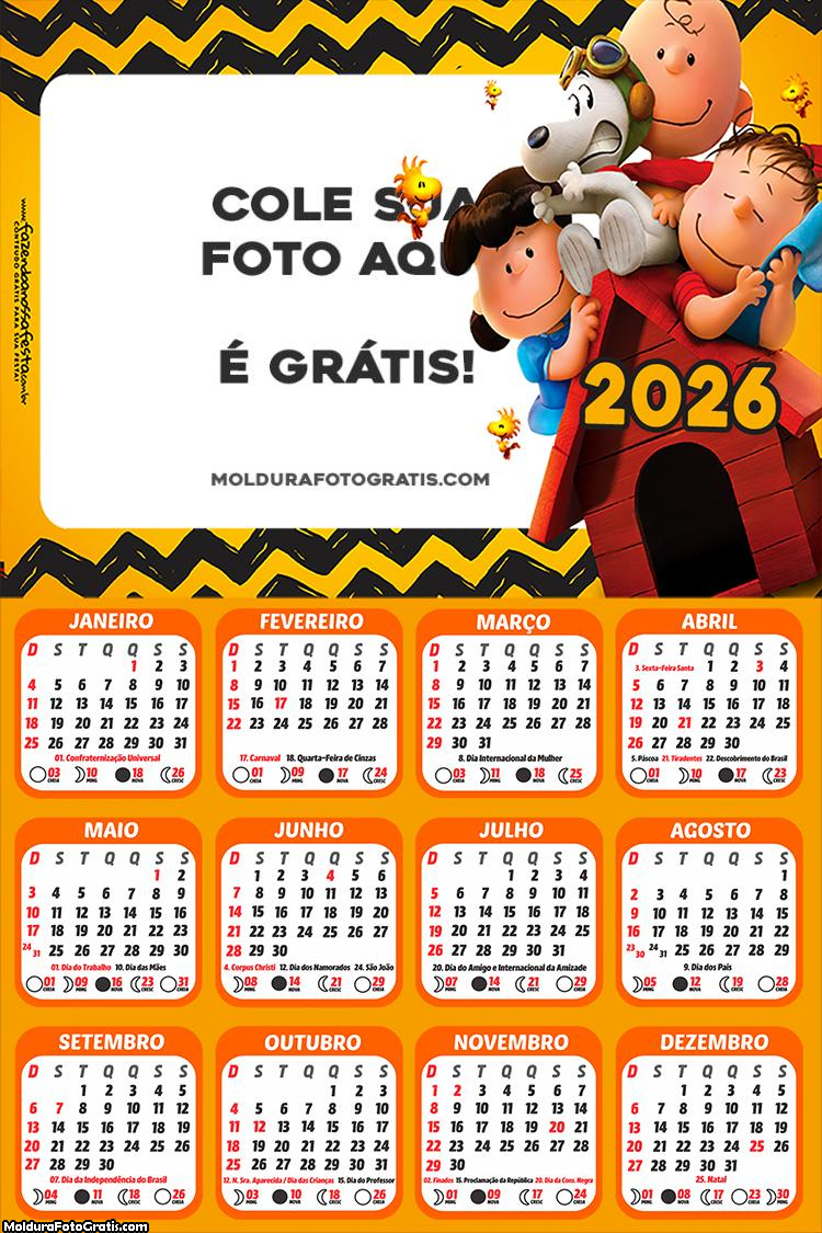 Calendário Snoopy Desenho 2026