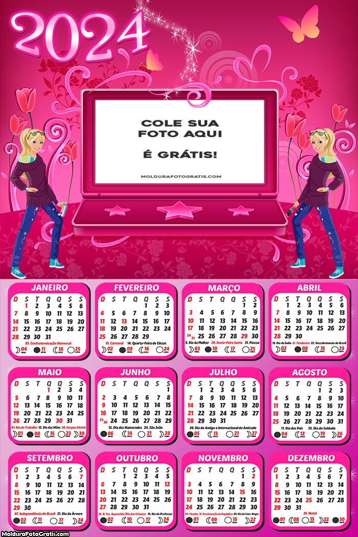 Calendário Barbie Moldura Notebook 2024