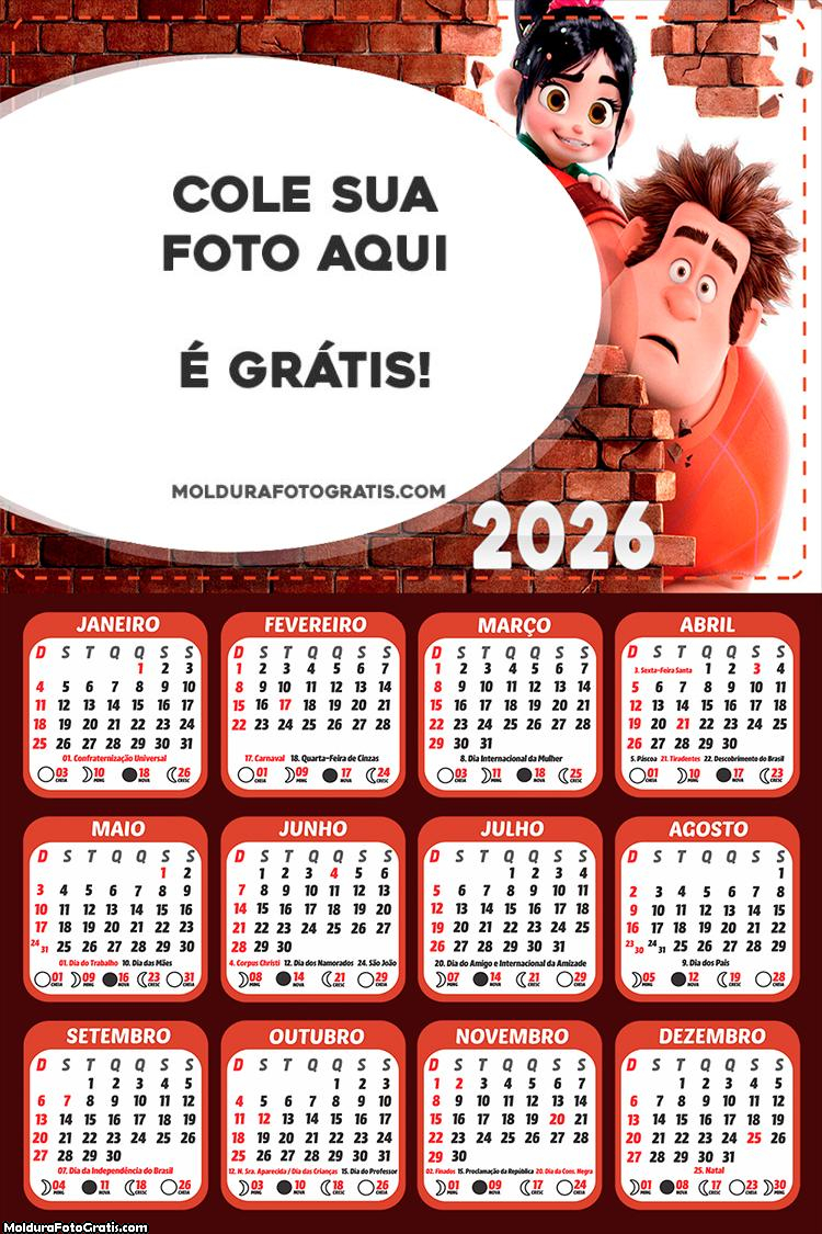 Calendário Detona Ralph 2026