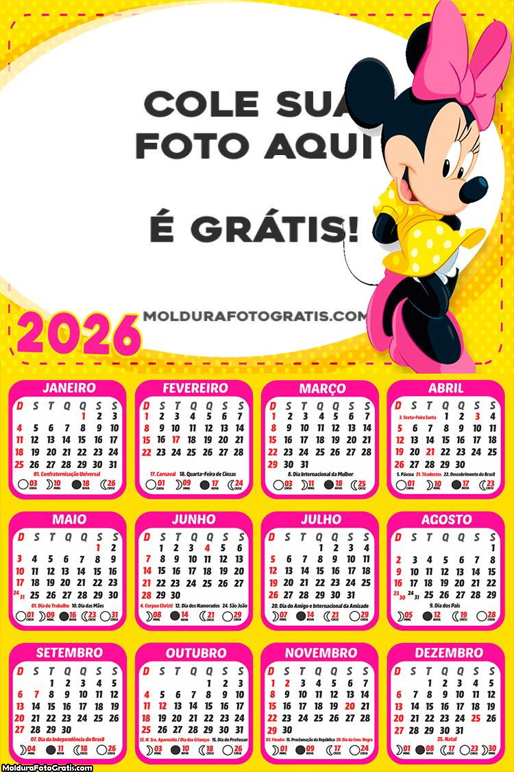 Calendário Minnie Vestido Amarelo 2026