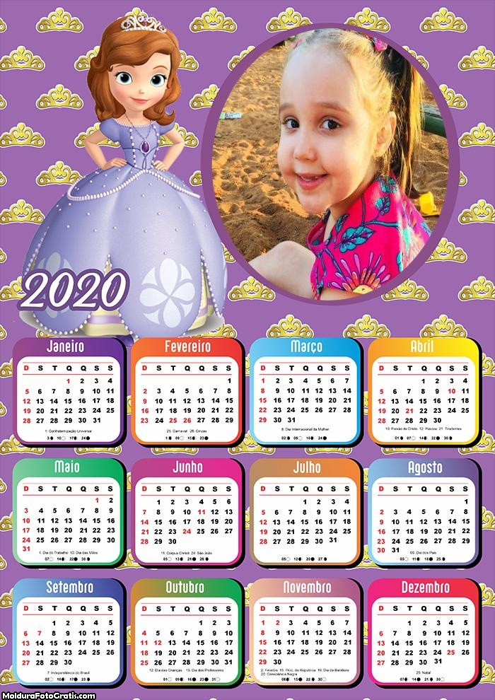 Calendário Princesa Sofia 2020