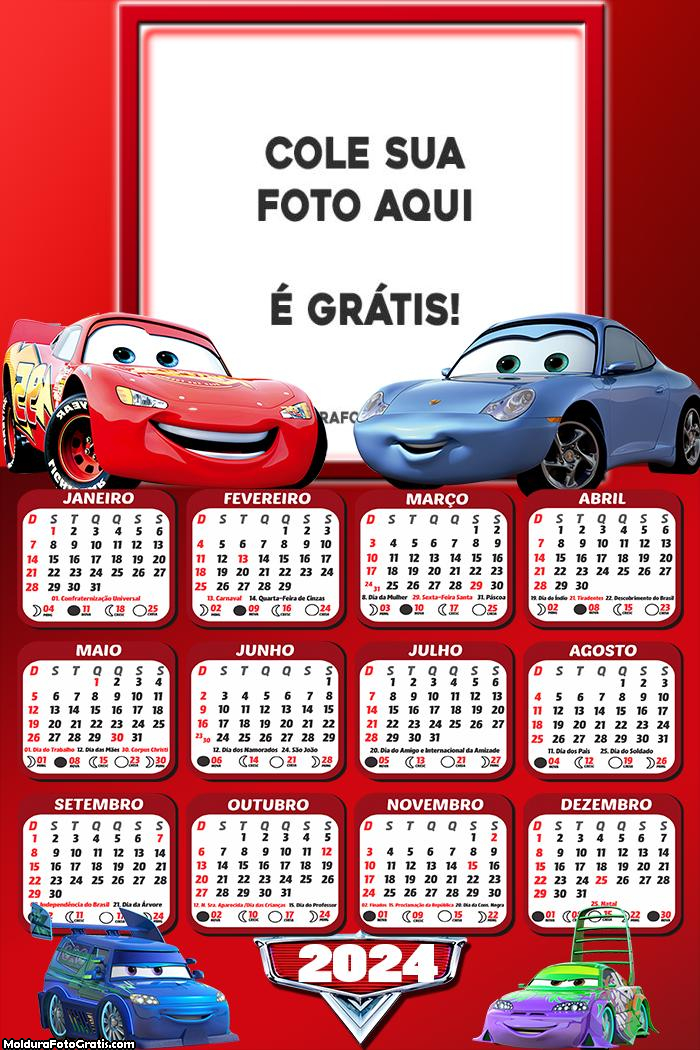 Calendário Cars Disney 2024