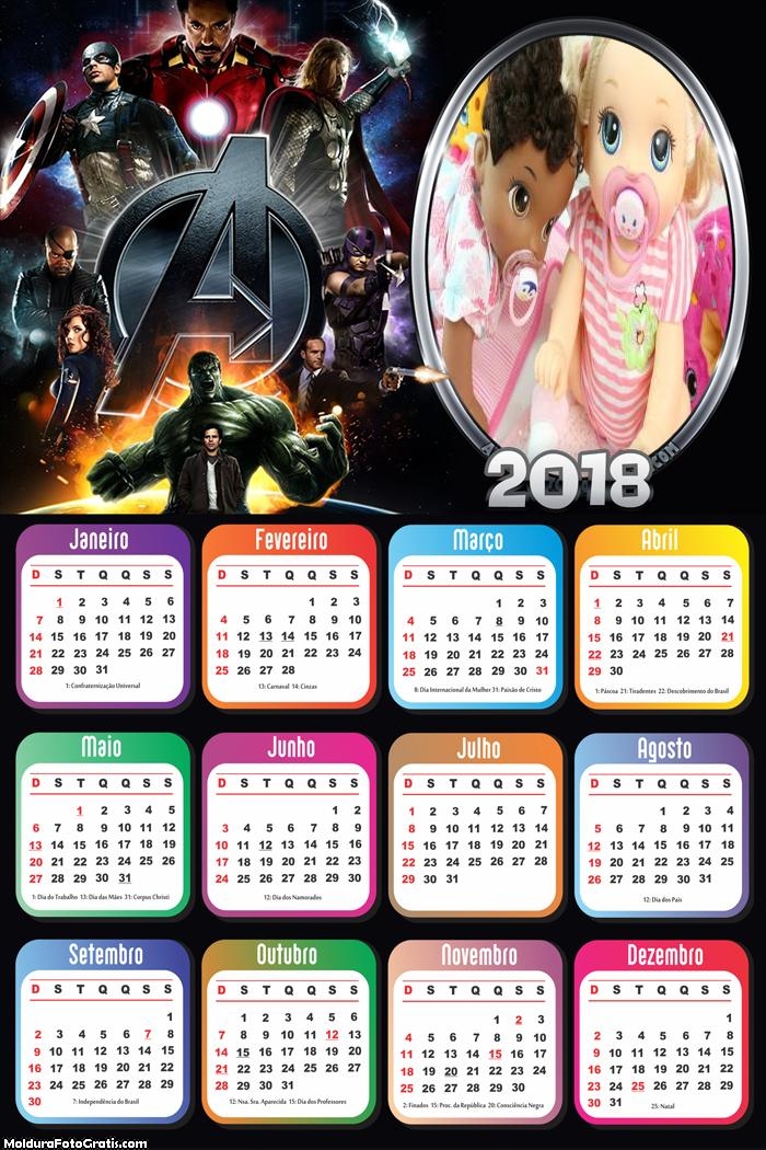 Calendário dos Vingadores 2018