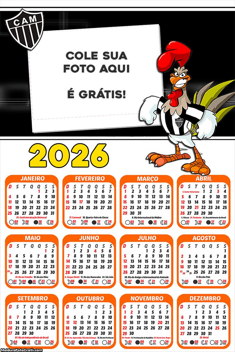 Calendário Mascote Atlético Mineiro 2026