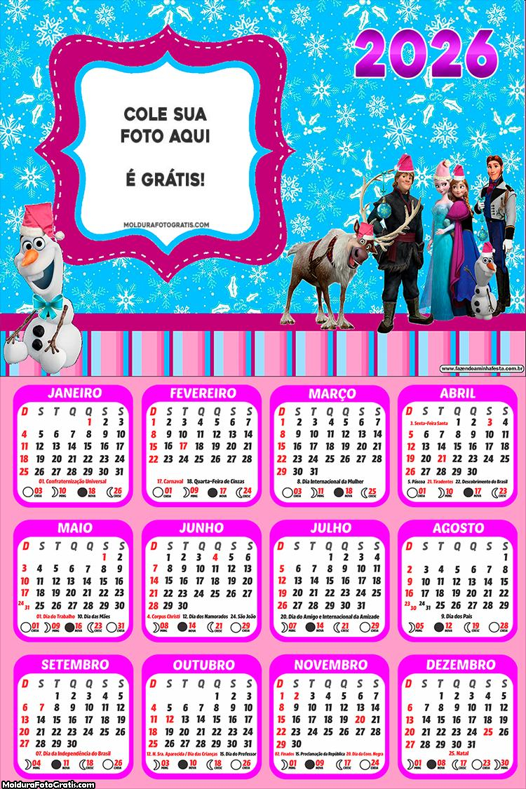 Calendário Frozen O Reino do Gelo 2026