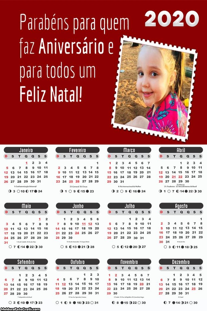 Calendário Parabéns e Feliz Natal 2020