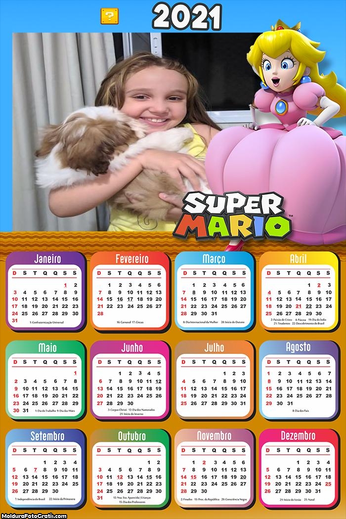 Calendário Princesa Super Mario 2021