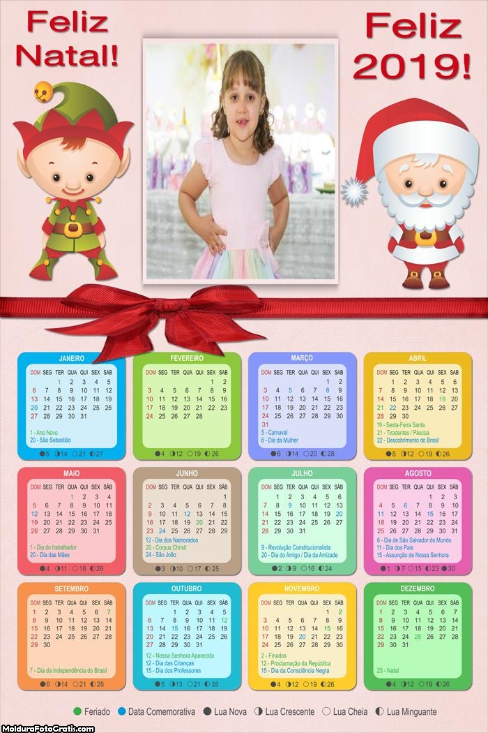 Calendário Feliz Natal e Feliz 2019