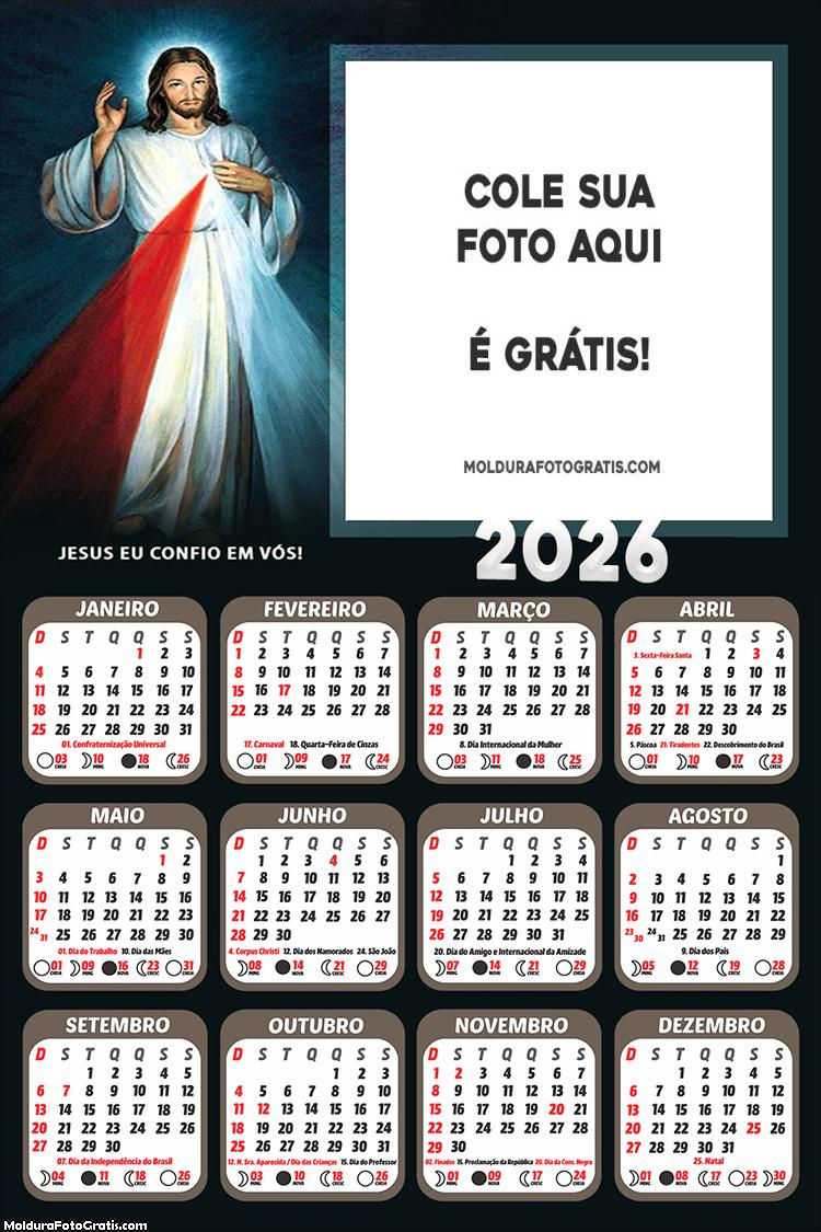 Calendário Jesus Eu Confio e Vós 2026