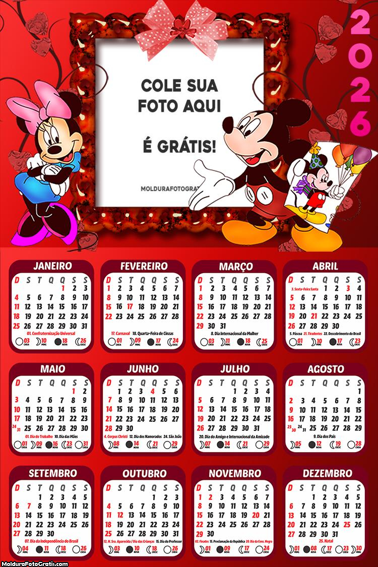 Calendário Mickey e Minnie 2026