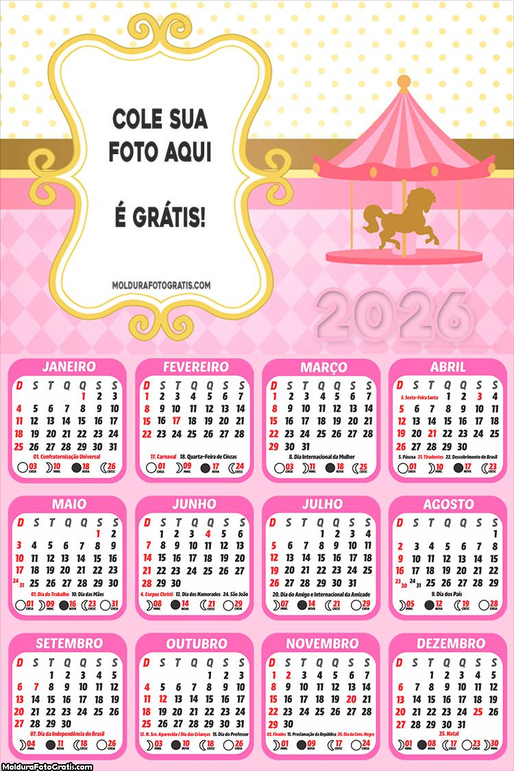 Calendário Carrossel Meninas 2026