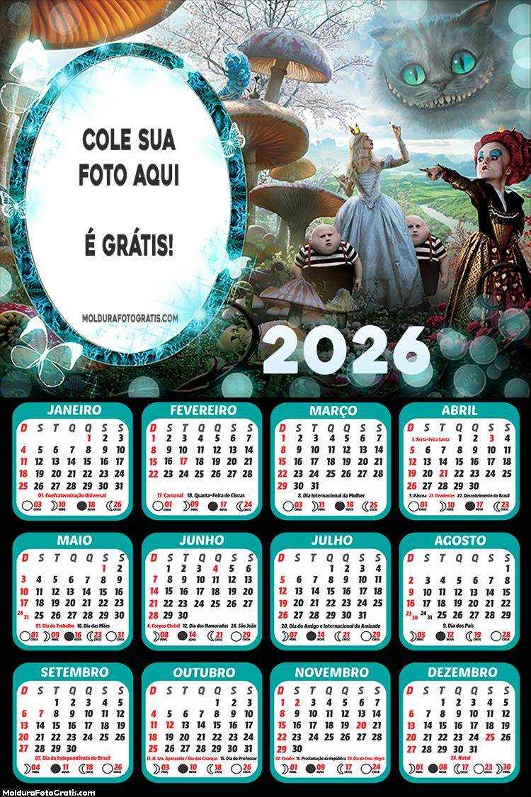 Calendário Alice no Pais das Maravilhas 2026