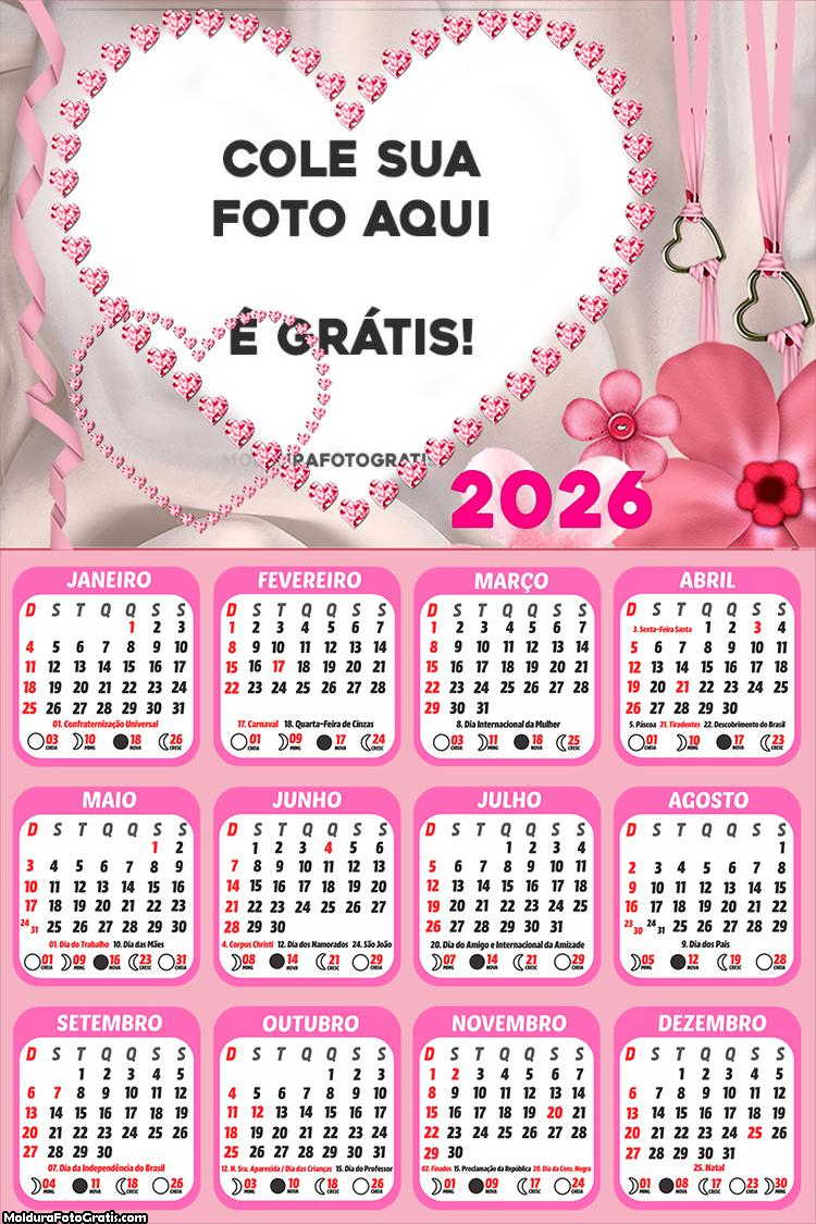 Calendário Romântico Coração 2026