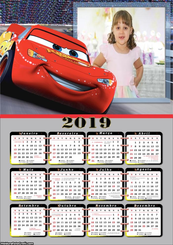 Calendário RelÃ¢mpago McQueen 2019