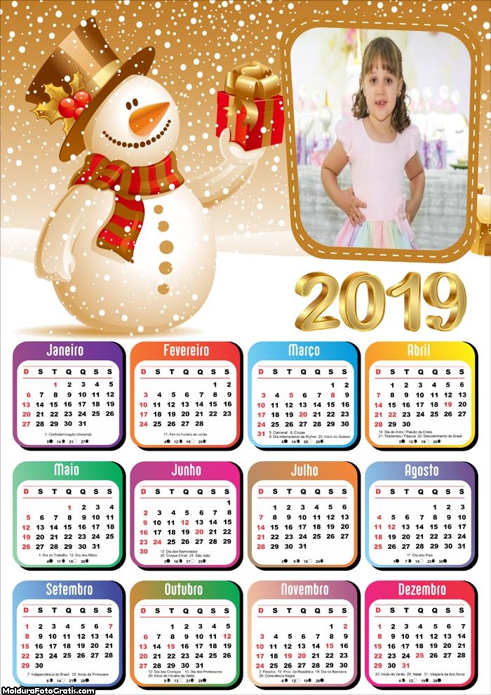 Calendário Boneco de Neve Dourado 2019