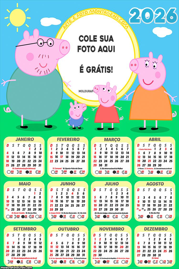 Calendário Peppa Pig Família 2026