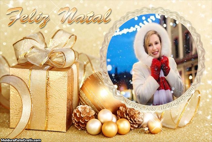 Presente de Ouro Feliz Natal Foto Moldura 