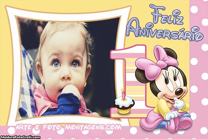 Feliz Aniversário Minnie Baby Moldura