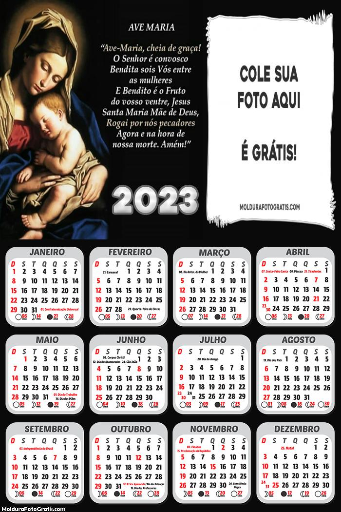 Calendário Oração Ave Maria 2023 Foto Molduras