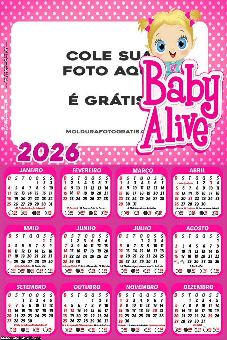 Calendário Baby Alive 2026