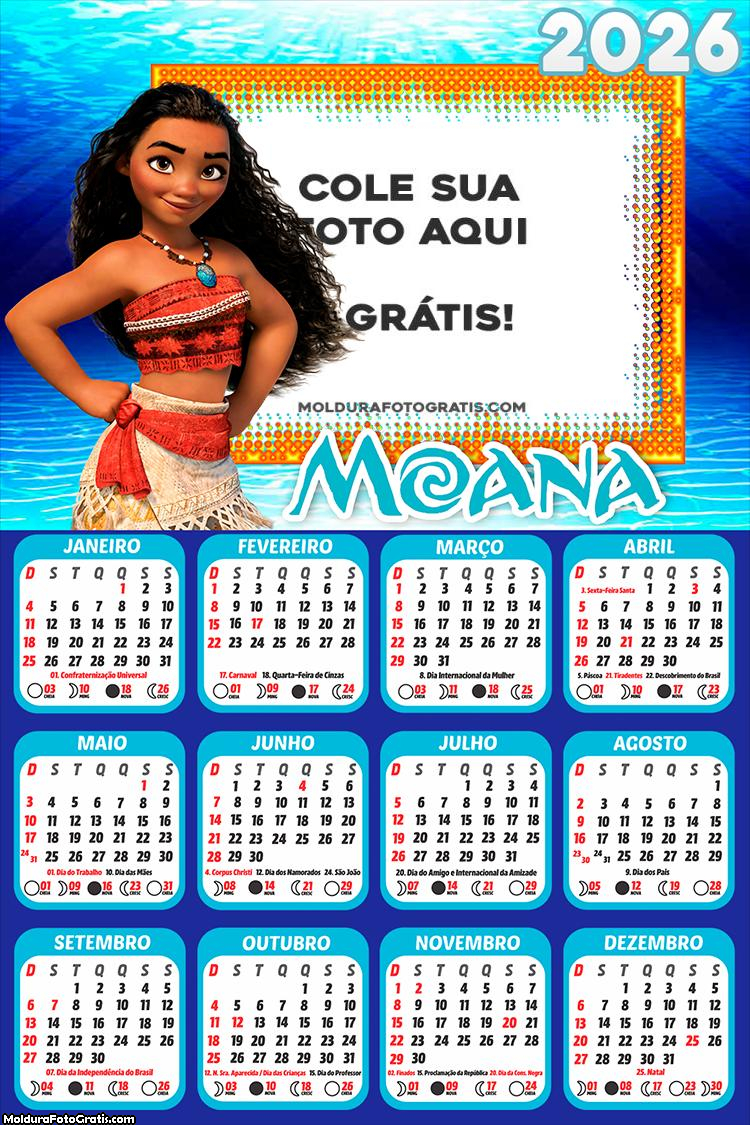 Calendário Moana 2026