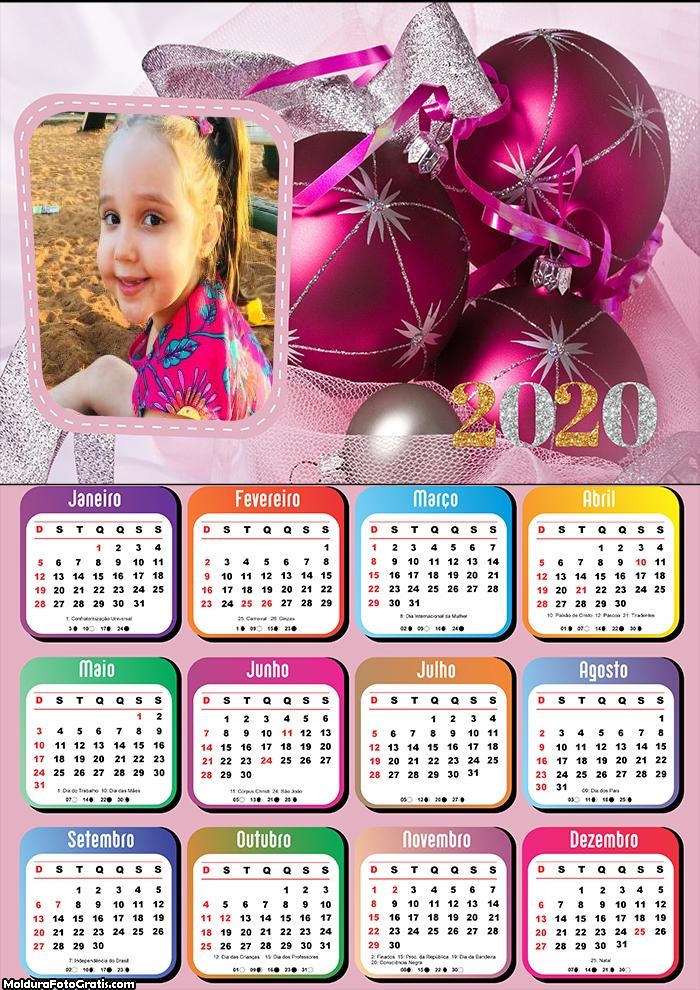 Calendário Bolas Natal Cor de Rosa 2020