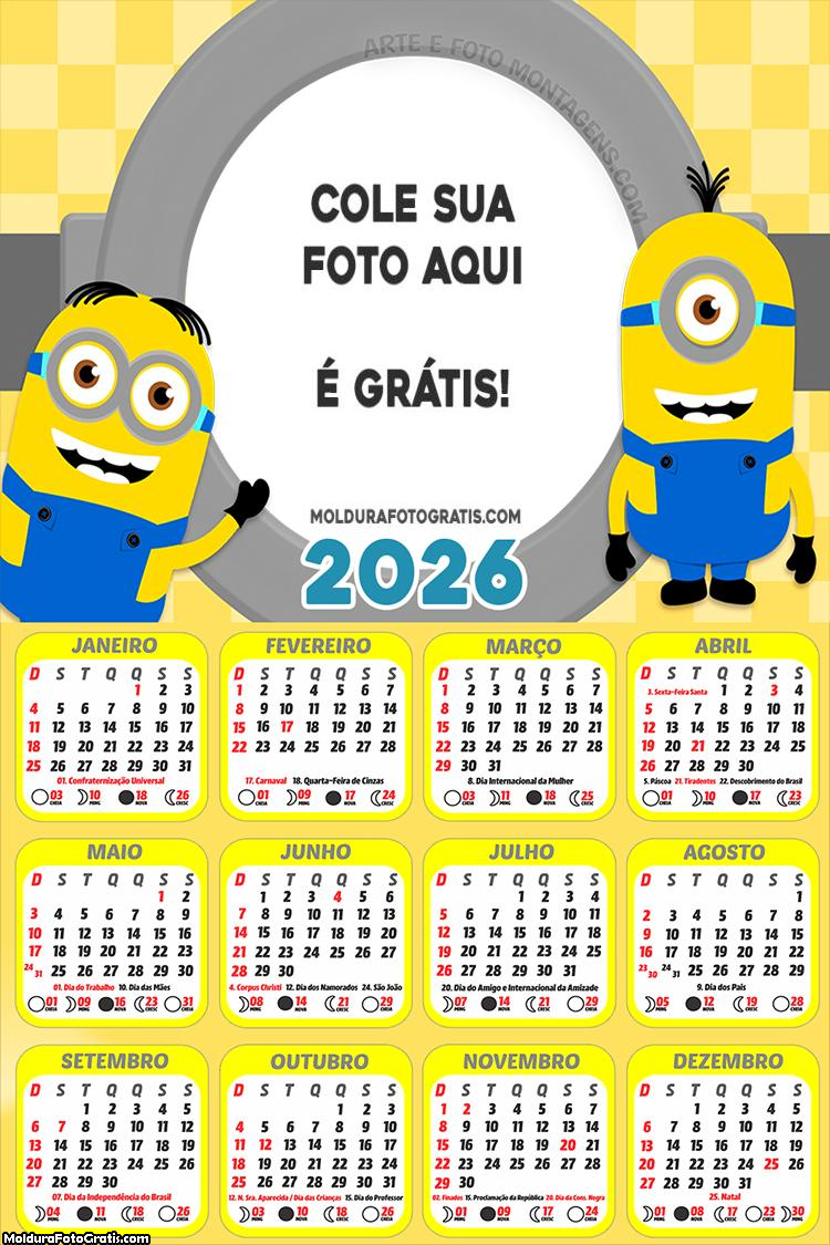 Calendário Minions Desenho 2026