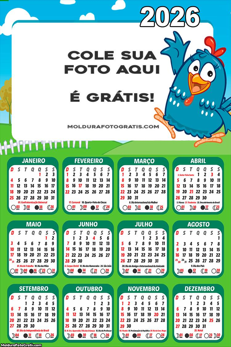Calendário Desenho Galinha Pintadinha 2026