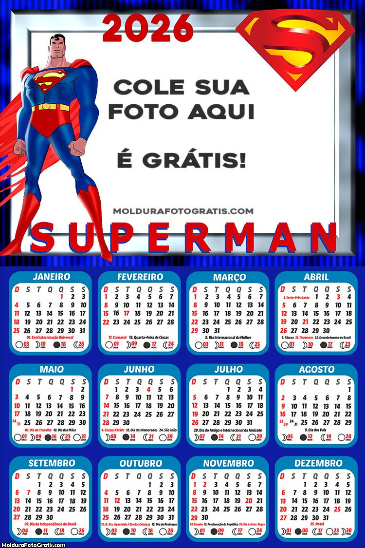 Calendário Superman Desenho 2026