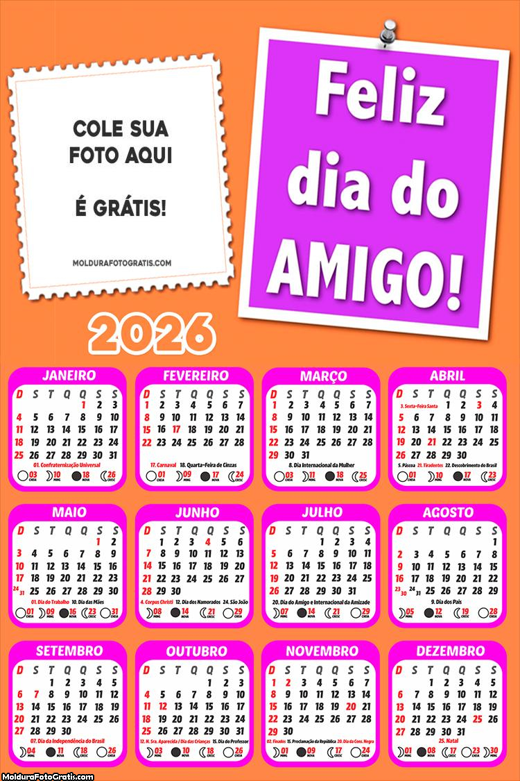 Calendário Feliz Dia do Amigo 2026