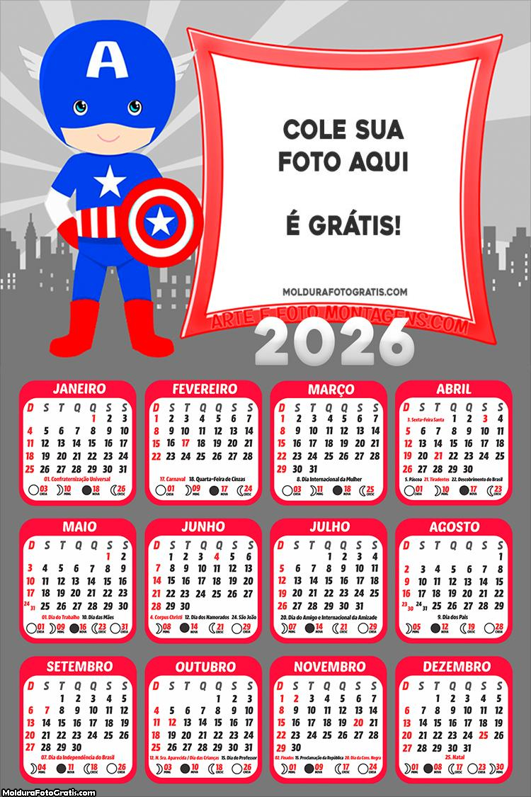 Calendário Capitão América Cute 2026