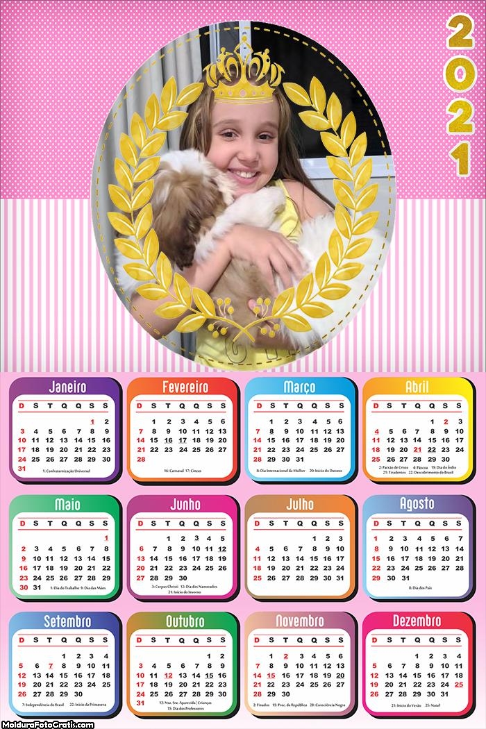 Calendário para Meninas Princesa 2021