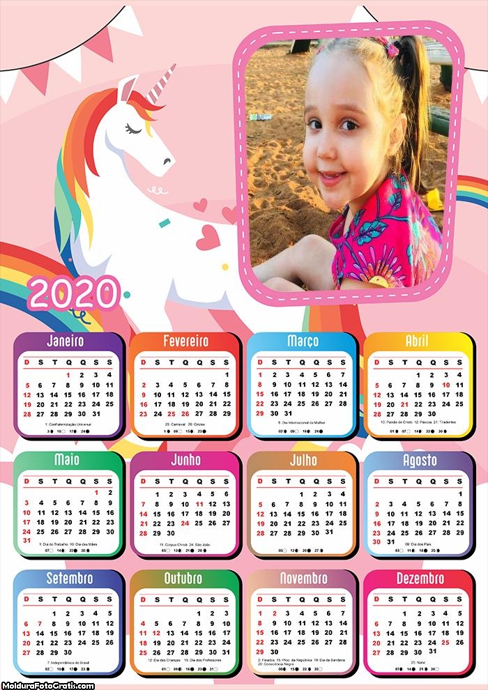 Calendário Unicórnio Candy Color 2020