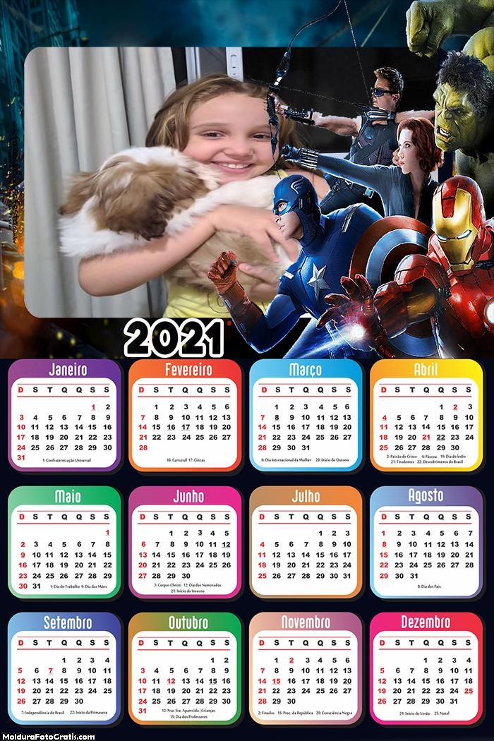 Calendário Marvel 2021 Personagens