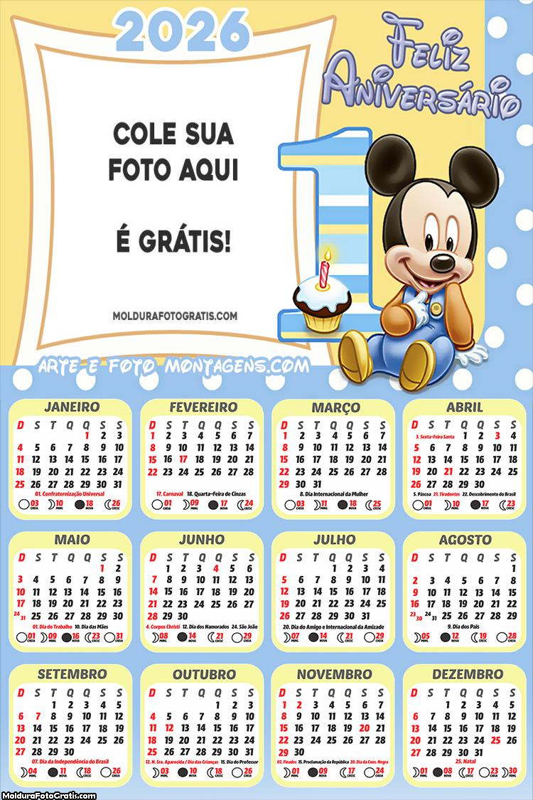 Calendário Feliz Aniversário 1 Aninho 2026