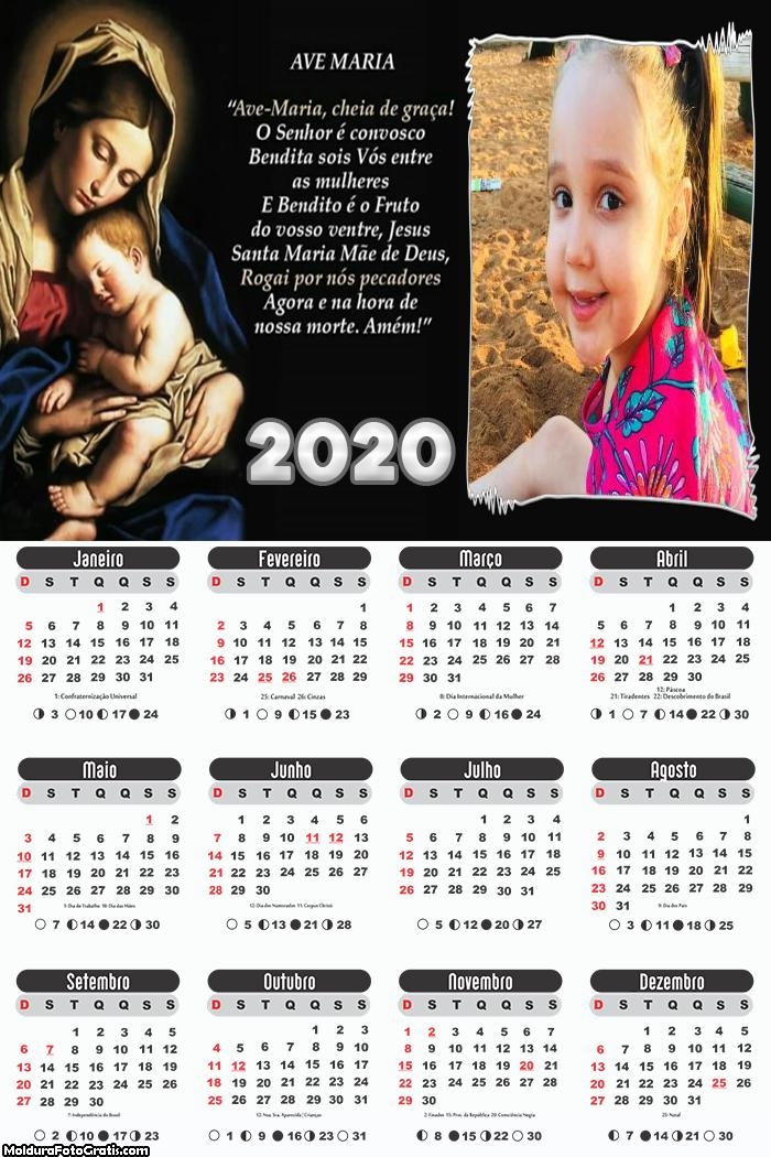 Calendário Oração Ave Maria 2020