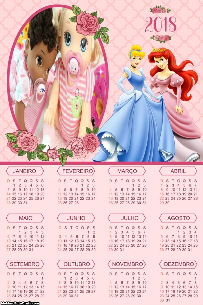 Calendário Princesas Cinderela e Ariel 2018