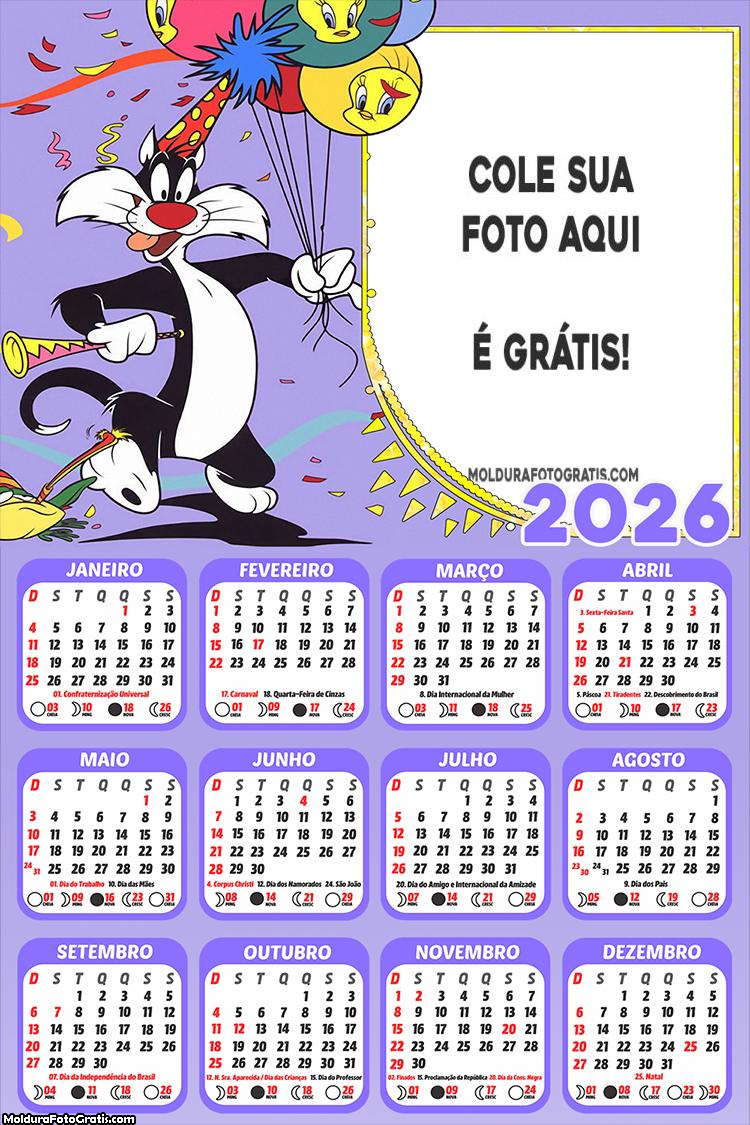 Calendário Frajola Aniversário 2026