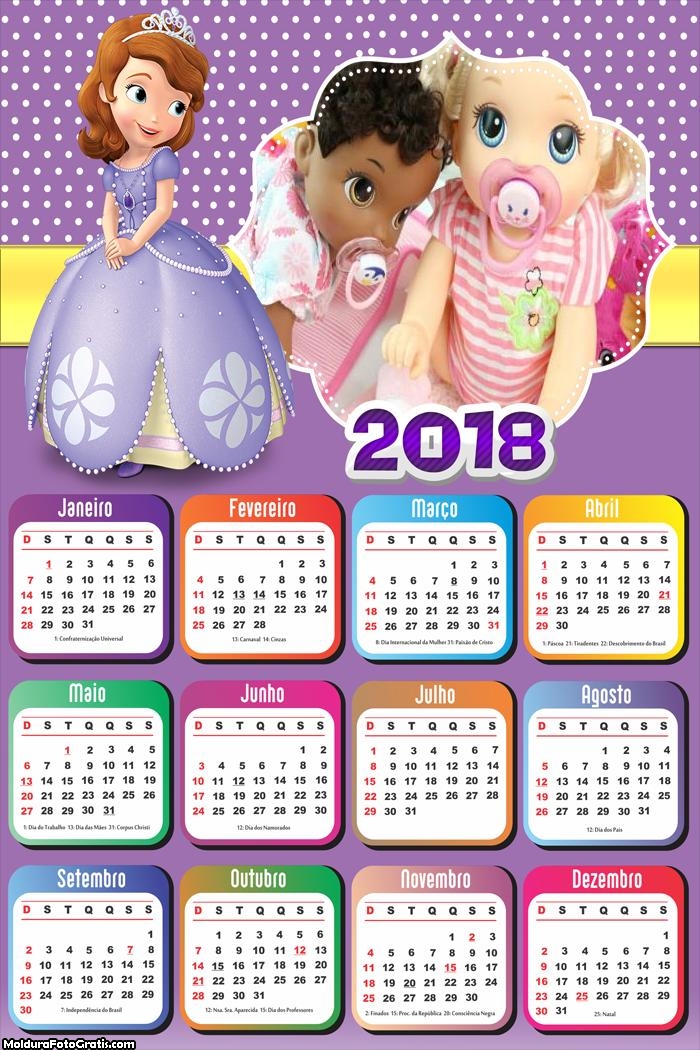 Calendário da Princesa Sofia 2018
