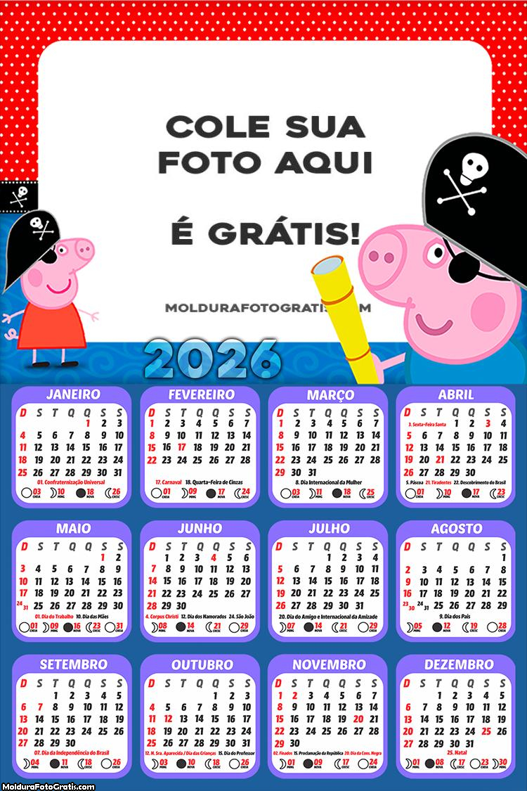 Calendário George Piratinha Peppa Pig 2026