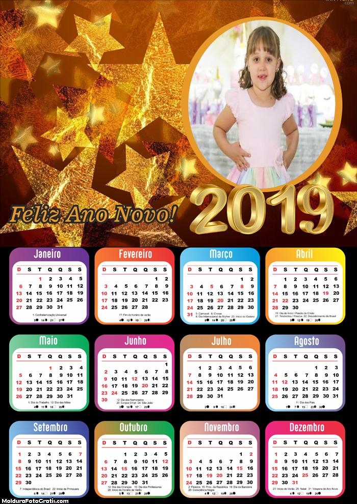 Calendário Estrelas de Ano Novo 2019