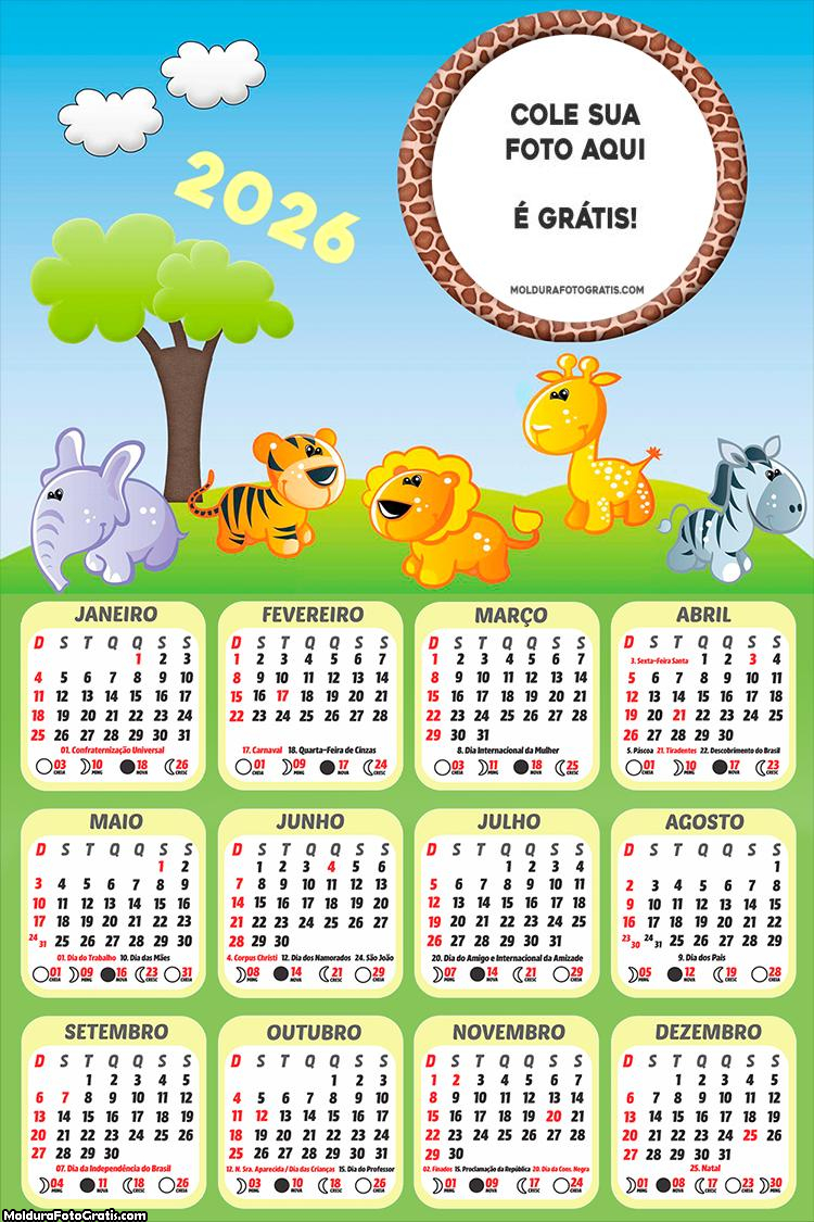 Calendário Infantil Safari Cute 2026