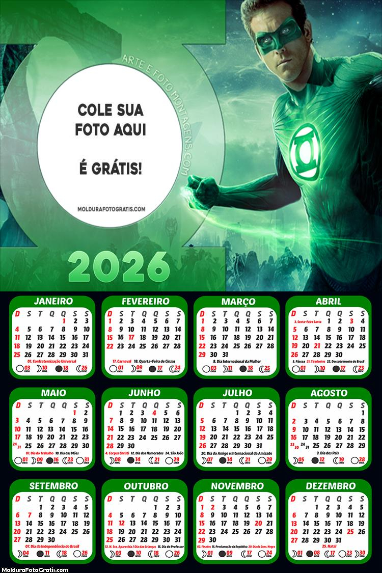 Calendário Lanterna Verde Super Herói 2026