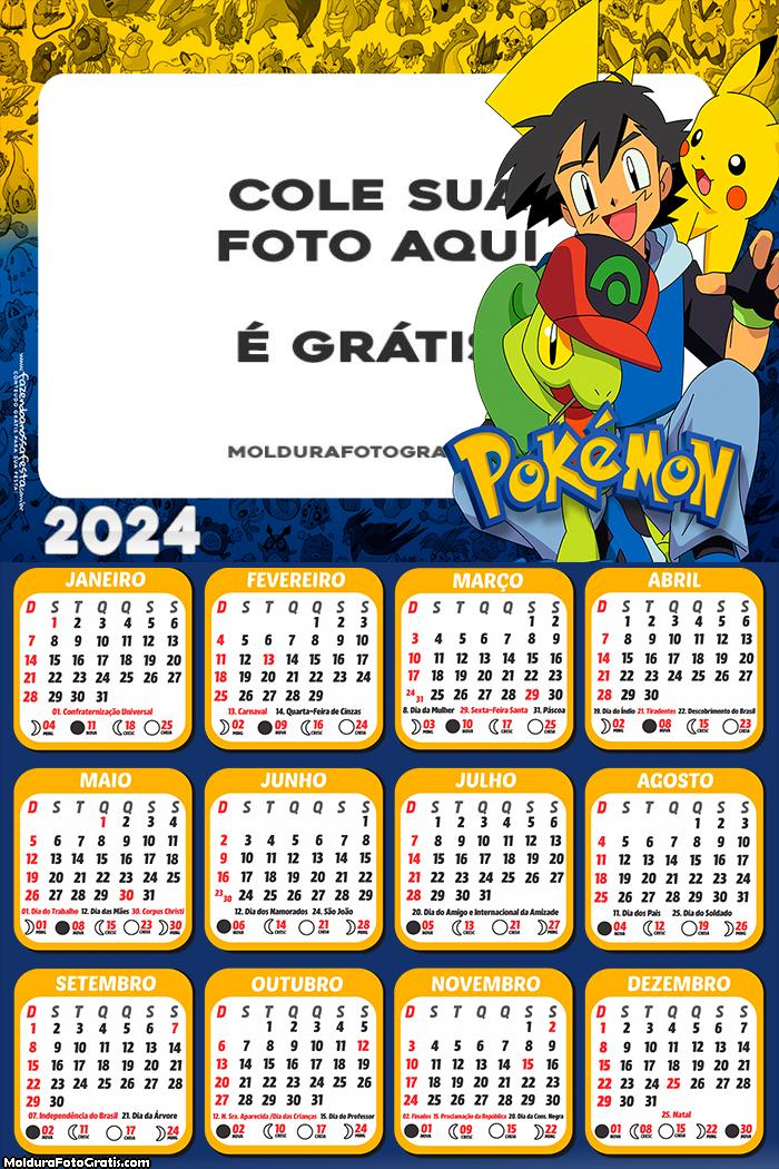 Calendário Pokémon Desenho 2024